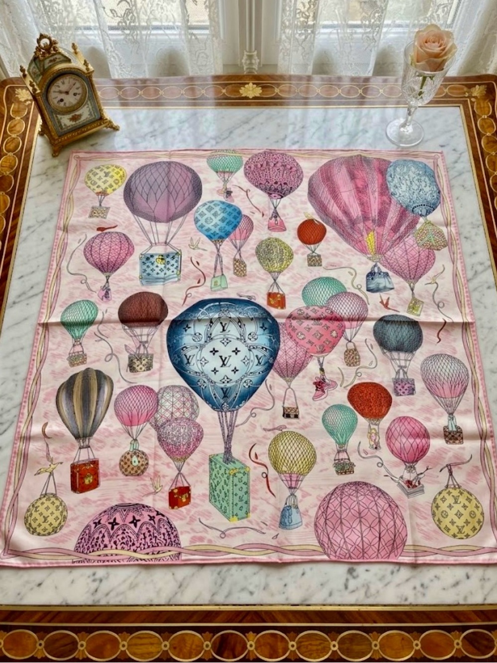 Louis Vuitton Silk "Up And Away" Square 90 Scarf - Hot Air Balloons NWT No box
